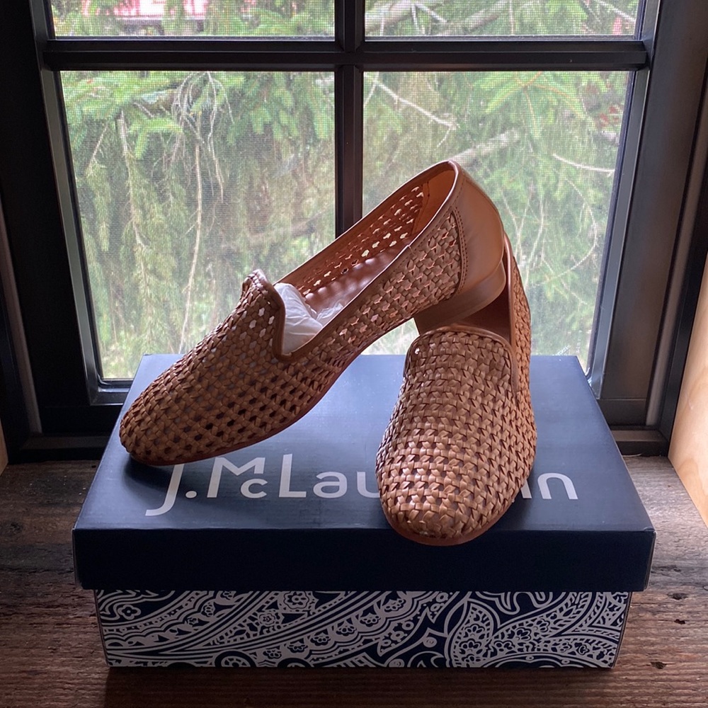 J. McLaughlin Melva Vachetta leather woven loafers women’s size 8 NWT.